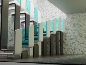 木製とプラスチック製のステップとガラスインサートを備えたデザイン階段 3Dモデル