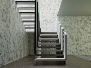 Design Staircase with wooden and plastic steps and glass inserts Model 3D