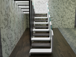 Design Staircase with wooden and plastic steps and glass inserts Model 3D