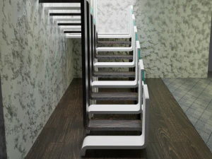 Design Staircase with wooden and plastic steps and glass inserts 3D Model