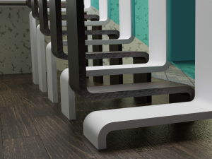 Design Staircase with wooden and plastic steps and glass inserts Model 3D