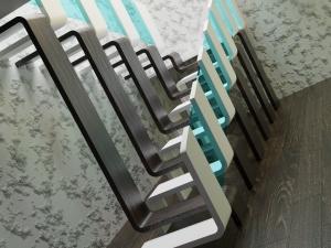 Design Staircase with wooden and plastic steps and glass inserts Model 3D