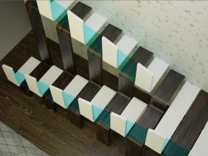 Design Staircase with wooden and plastic steps and glass inserts Model 3D
