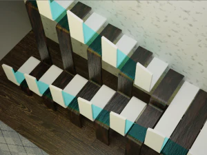 Design Staircase with wooden and plastic steps and glass inserts 3D Model