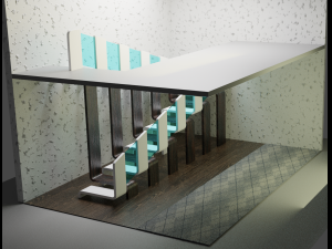 Design Staircase with wooden and plastic steps and glass inserts Model 3D