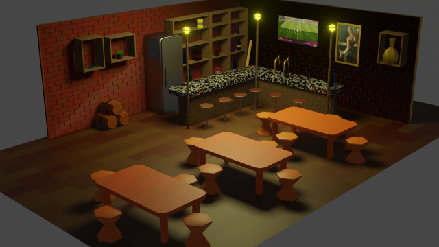 BAR PUB low-poly 3 D model Modèle 3D .c4d .max .obj .3ds .fbx .stl .blend 