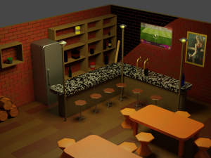 BAR PUB low-poly 3 D model Modèle 3D