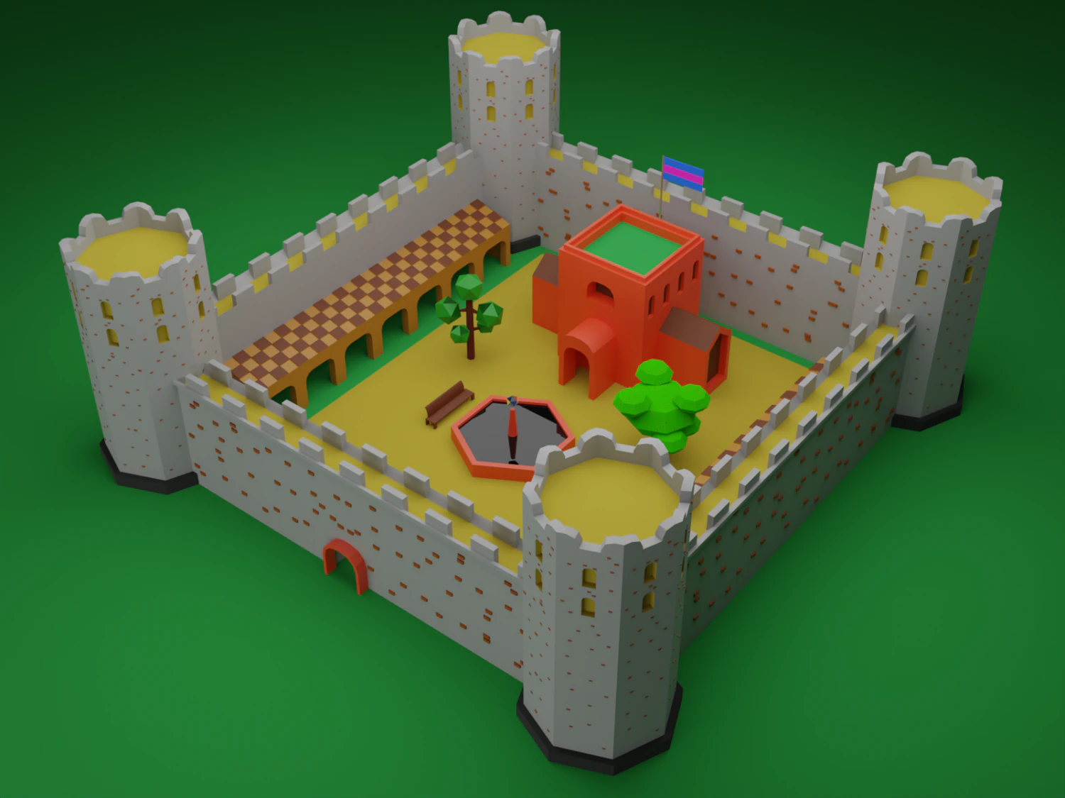 Fortress medieval Low-poly 3D Model .c4d .max .obj .3ds .fbx .stl .blend 