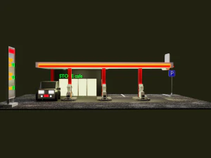 Gas station Low-poly 3D Model