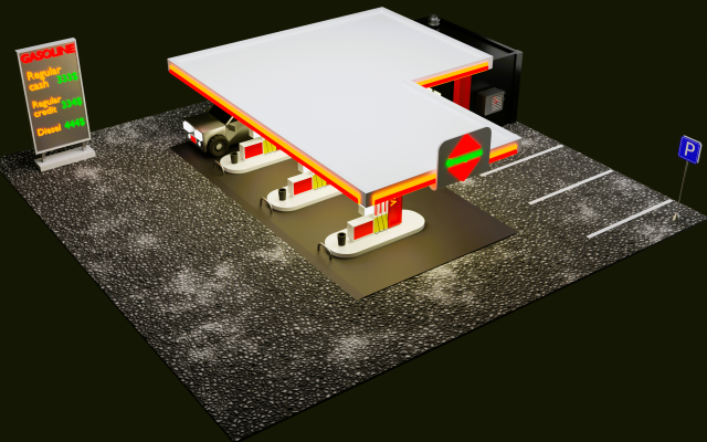 Gas station Low-poly 3D 模型 .c4d .max .obj .3ds .fbx .stl .blend 