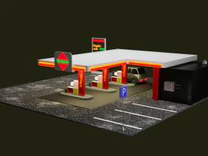 Gas station Low-poly 3D Model