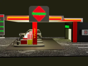 Gas station Low-poly 3D Model