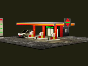 Gas station Low-poly 3D Model