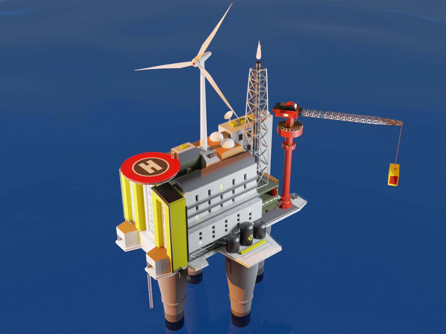 Oil Platform Low-poly 3D Model .c4d .max .obj .3ds .fbx .stl .blend 