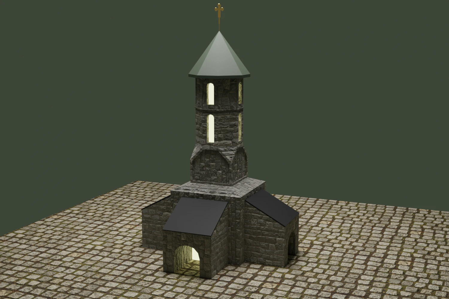 Ancient Stone chapel Low-poly 3D Model .c4d .max .obj .3ds .fbx .stl .blend
