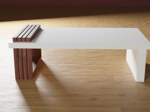 Dark wood and white loft table Low-poly Model 3D
