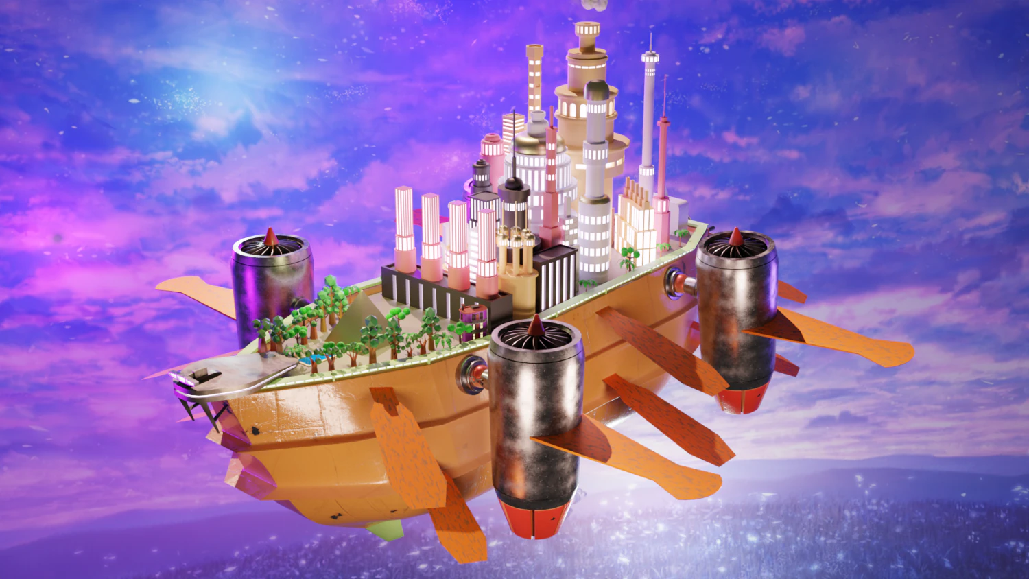 Fantasy style airship Low-poly 3D Model .c4d .max .obj .3ds .fbx .stl .blend