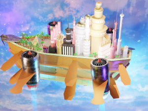 Fantasy style airship Low-poly 3D मॉडल