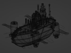 Fantasy style airship Low-poly 3D Model