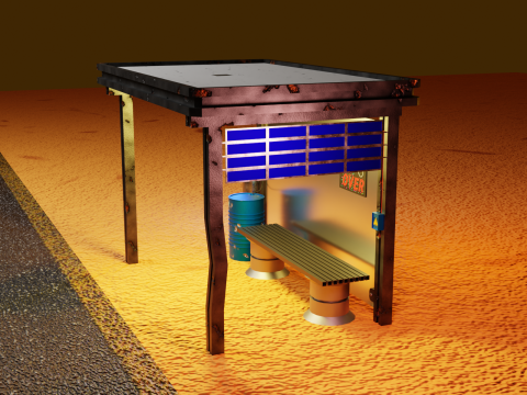 Cyberpunk bus stop concept project save water Low-poly 3D मॉडल