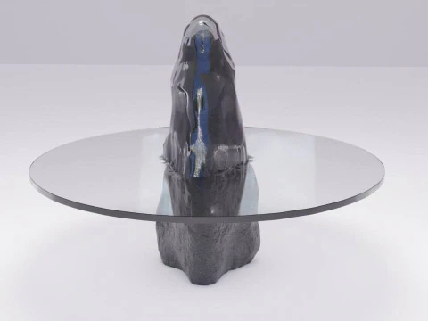 Designer table made of glass on natural stone HD 3D Model