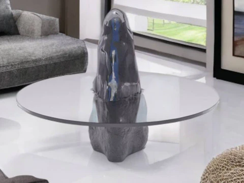 Designer table made of glass on natural stone HD 3D Model