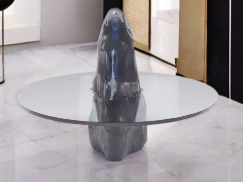 Designer table made of glass on natural stone HD 3D Model