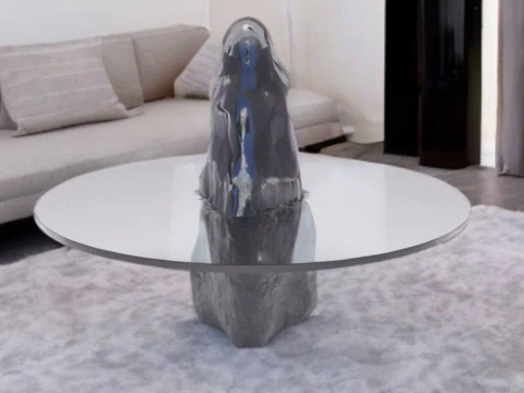 Designer table made of glass on natural stone HD 3D Model