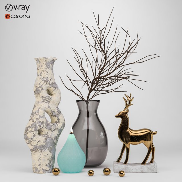 Decorative set with dried flowers 3D Model .c4d .max .obj .3ds .fbx .stl .blend 