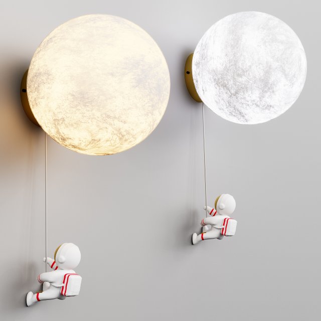 Creative Astronaut Moon Wall Lamp 3D 模型 .c4d .max .obj .3ds .fbx .stl .blend 
