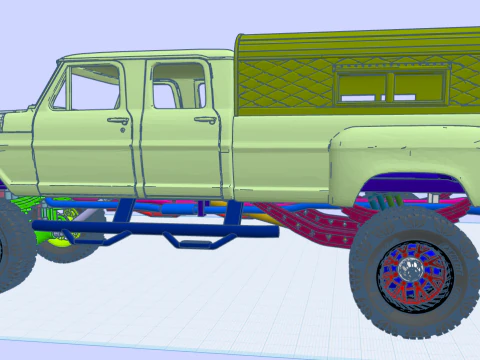 12-calowy podnośnik 70 F350 Crew Cab, dodatki, tom 4 z niestandardową przyczepą Model do druku 3D