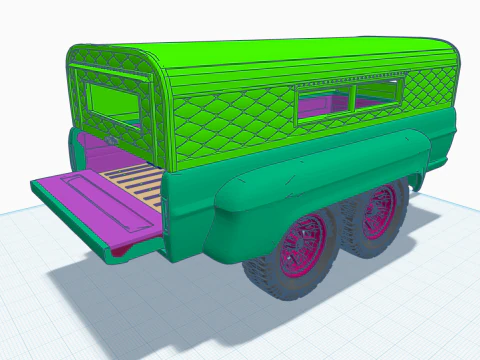12-calowy podnośnik 70 F350 Crew Cab, dodatki, tom 4 z niestandardową przyczepą Model do druku 3D