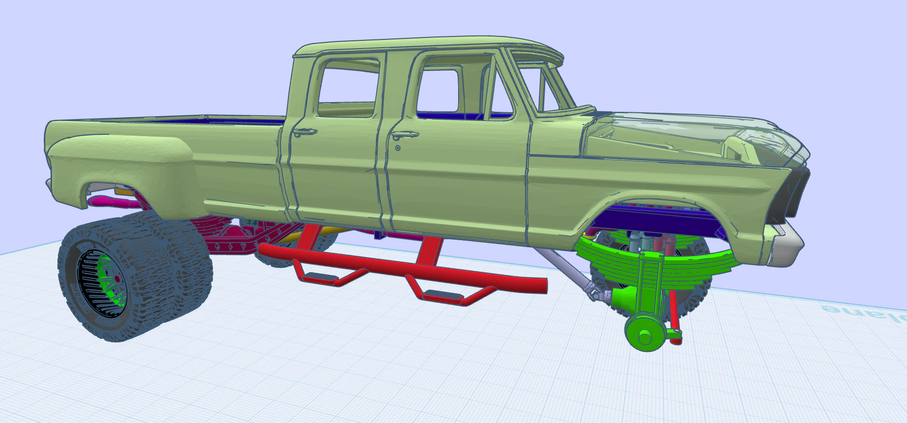 12-calowy podnośnik 70 F350 Crew Cab, dodatki, tom 4 z niestandardową przyczepą Model do druku 3D .c4d .max .obj .3ds .fbx .stl .blend 