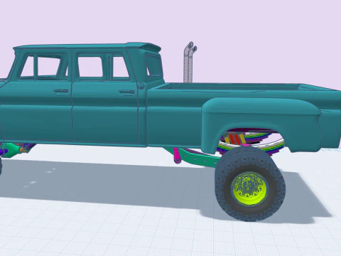 Elevador de 12 polegadas 1965 K10 Crew Cab complementa o volume 3 com trailer personalizado Modelo de Impressão 3D