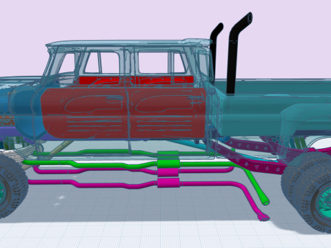12 inch lift 1965 K10 Crew Cab add ons volume 3 with Custom Trailer Modèles 3D en vedette