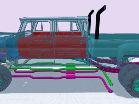 12 inch lift 1965 K10 Crew Cab add ons volume 3 with Custom Trailer 3D Print Model