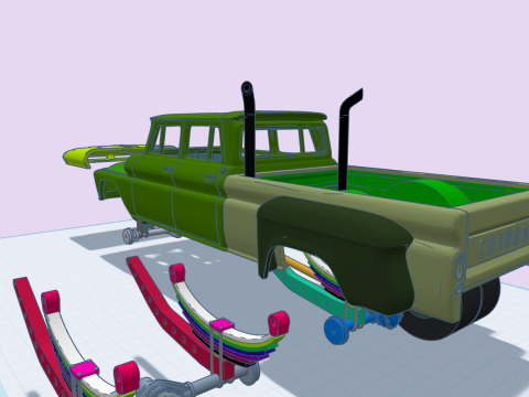 12 inch lift 1965 K10 Crew Cab add ons volume 3 with Custom Trailer Modèles 3D en vedette