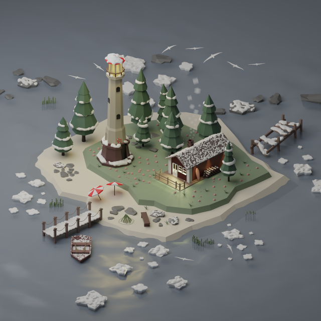 Island with lighthouse Modelo 3D .c4d .max .obj .3ds .fbx .stl .blend 