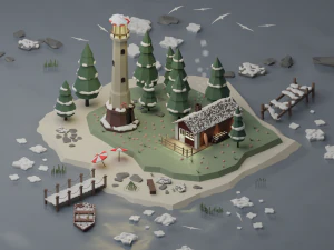 灯台のある島 3Dモデル
