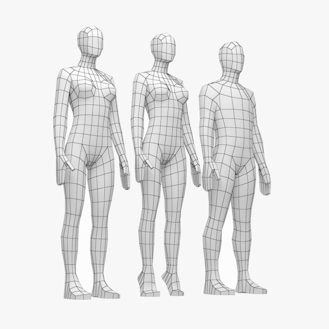 Natural Female and Male Base Mesh in Rest Pose Modèle 3D .c4d .max .obj .3ds .fbx .stl .blend 