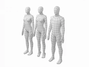 Maglia base naturale femminile e maschile in posa di riposo Modello 3D