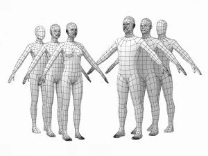 Nat&uuml;rliches weibliches und m&auml;nnliches Basisnetz in einem Posenpaket 3D Modell