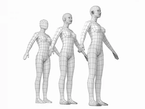 Nat&uuml;rliches weibliches und m&auml;nnliches Basisnetz in einem Posenpaket 3D Modell
