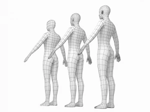 Nat&uuml;rliches weibliches und m&auml;nnliches Basisnetz in einem Posenpaket 3D Modell