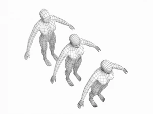 Nat&uuml;rliches weibliches und m&auml;nnliches Basisnetz in einem Posenpaket 3D Modell