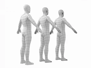 Nat&uuml;rliches weibliches und m&auml;nnliches Basisnetz in einem Posenpaket 3D Modell