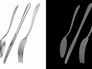 Dessert Knife Fork Spoon Generic Cutlery 3D Model