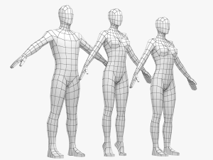 Natural Male and Female Base Mesh in A Pose 3D Model