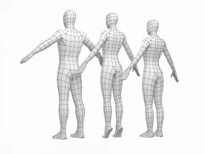 Naturalna siatka podstawowa męska i żeńska w pozie Model 3D