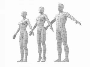 Naturalna siatka podstawowa męska i żeńska w pozie Model 3D